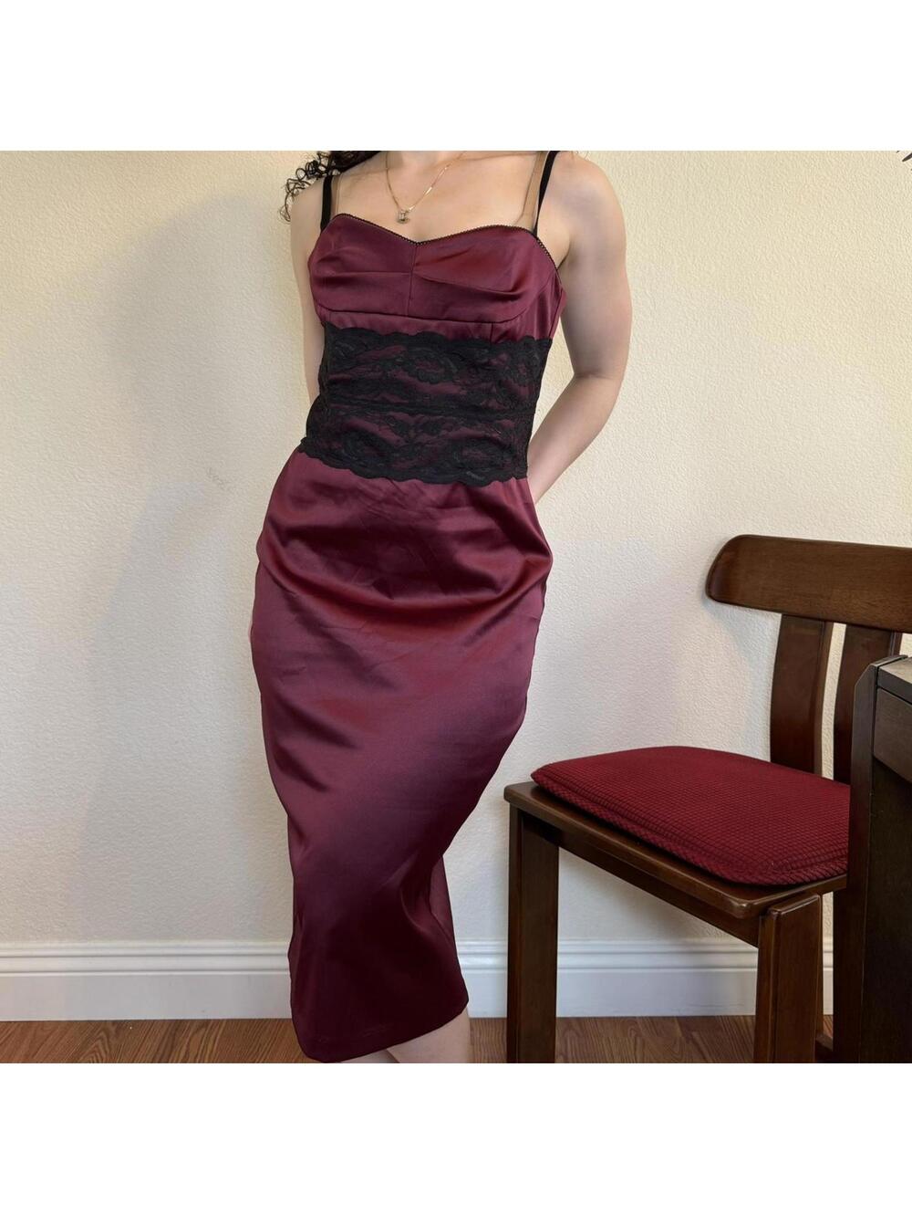 Vintage Charlotte Russe Satin Midi Dress Burgundy Satin Midi Dress Y2k